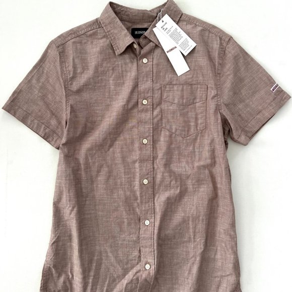 Hudson Simo Cotton Button Down Shirt Brown - Picture 1 of 3